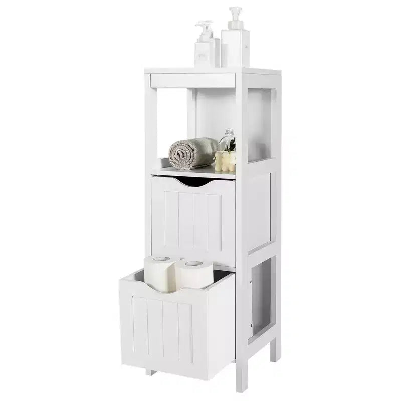 Costway Bathroom Floor Cabinet Freestanding Side Storage Organizer w/2 Removable Drawers